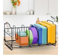 Cyiecw Couvercle de casserole - Boîte de rangement - Support de couvercle - Organiseur en métal - Support de couvercle de casserole pour cuisine, armoire, tiroir avec 4 séparateurs réglables