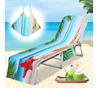 Cyiecw Housse de Transat en Frotte, Double Face Doudou Microfibre Séchage Rapide, 2 Poches Latérales Serviette de Plage pour Transat Piscines, Plages et Jardins, 75x210cm(Starfish 2)