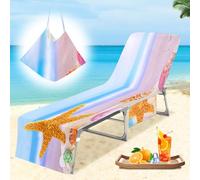 Cyiecw Housse de Transat en Frotte, Double Face Doudou Microfibre Séchage Rapide, 2 Poches Latérales Serviette de Plage pour Transat Piscines, Plages et Jardins, 75x210cm