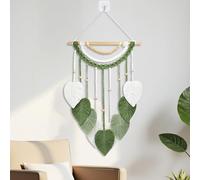 Cyiecw Macramé Tapisserie Murale Feuilles, Deco Murale Boheme Gland Fait Main Feuille Tapisserie, pour Chambre à Coucher, Chambre D'enfant, Décoration Murale, 40 x 65 cm (Vert)