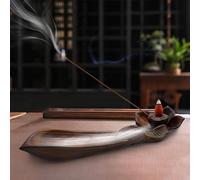 Cyiecw Porte-encens en céramique Lotus - Pour bâtons d'encens - Avec bac récupérateur de cendres - Idéal pour la décoration de la maison, la méditation et le yoga (60 bâtonnets et 40 cônes)