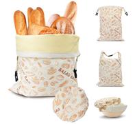 Cyiecw Sac à Pain en Lin avec Doublure en Cire D'abeille Sans BPA, Sac de Stockage de Pain écologique 42cm x 32cm et Couvercle de Bol à Levain 18x18cm, pour Conserver la Fraîcheur du Pain