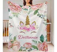Cyiecweu Couverture bébé personnalisée avec Nom pour Filles Design Licorne Personnalisé Cadeaux Doux pour Enfant Nouveau-né Bambin Couverture personnalisée avec Nom Couverture en Polaire,125x150cm