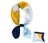 Cyiecweu Foulard en soie pour femme, écharpe légère en soie, bandana, foulard, écharpe élégante, cadeau pour femme (Bleu/Jaune)