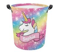 Cyiecweu Panier à Linge Personnalisé avec Nom/Texte pour Fille, Panier à Linge de Grande Capacité avec Licorne, Panier de Rangement Personnalisé avec Nom de L'enfant, Rangement Pour Jouets Souples