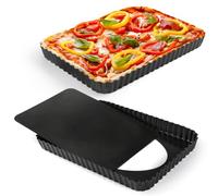 Cyimi Moule à tarte rectangulaire anti-adhésif avec fond amovible en acier au carbone robuste pour la cuisson de mousses, gâteaux, desserts, 30,5 x 3 cm