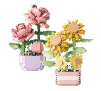 CYIOU 2 Pièces Mini Fleurs Blocs de Construction de Plantes Succulentes 367 Pcs +317 Pcs Construction Fleur Bonsaï Kit Construction Bouquet Fleurs pour DIY Activité Manuelle(Tournesols + Roses)
