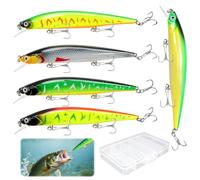 CYIOU 5 PCS Peche Carnassiers 14cm Couleur Leurre Brochet Carnassier en Mer | avec 1 Boîte Hameçon Triple Poissons Nageurs de Surface Flottants pour Truite Perche Brochet Sandre