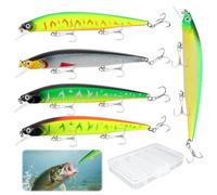 CYIOU 5 Pièces Peche Carnassiers 14cm Couleur Leurre Brochet Peche Carnassier en Mer avec 1 Boîte Hameçon Triple Poissons Nageurs de Surface Flottants pour Truite Perche Brochet Sandre