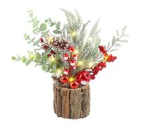 CYIOU Mini Sapin de Noel Petit 30 cm Noël Décoration Table dans Pot en Bois Petit Arbre de Artificiel Décoration avec Pin Baies Rouges Flocons Neige pour Decorations Noël
