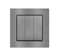 CYJAZNHH Panneau mural d'interrupteur d'éclairage, 3 gangs, 2 voies, 16A, 250V, alliage d'aluminium, 82mm X 82mm(Gray)