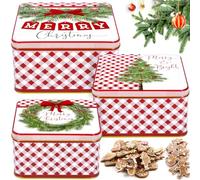 CYJJYZ 3 Pcs Boîtes à Biscuits de Noël, Boite a Biscuits de Noël avec Couvre, Boite en Fer Noel carré Fer Blanc, pour Biscuits, Bonbons, Collations et D’Autres Petits Objets