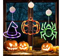 CYJJYZ 3PCS Lumières de Fenêtre d'halloween avec Ventouse,Halloween Lumières de Fenêtre à Piles,Lumière de Fenêtre de Citrouille,Araignée,Chapeau de Sorcière,Lumières de Fenêtre Décoratives Halloween