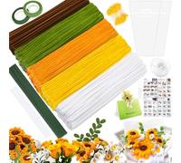 CYJJYZ 450 Pcs Fil Chenille, Bricolage Pipe Cleaners Set, Cure Pipe Chenille, Fils Chenilles Loisirs Creatifs, avec Tige Fleur, Papier Cadeau, Floratape, etc, pour Bricolage Bouquets de Tournesol