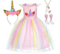 CYJJYZ Robe Licorne Enfant Fille, Ensemble de Robe Licorne Enfant de Princesse, Deguisement Robe de Princesse Licorne, pour Carnaval, Halloween, Noël, Cosplay, Anniversaire, Mariage, 110cm