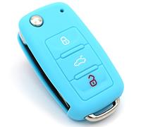 CYK www. CoverYourKey .de Etui à clés en Silicone Compatible avec Les clés VW Skoda et Seat pour e Voiture à 3 Boutons VA (Bleu Clair)