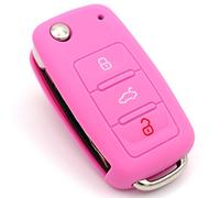 CYK www. CoverYourKey .de Etui à clés en Silicone Compatible avec Les clés VW Skoda et Seat pour e Voiture à 3 Boutons VA (Rose)