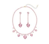 Cykdohy Ensemble de 2 colliers ras du cou et boucles d'oreilles en forme de cœur avec strass étincelants pour mariage, demoiselle d'honneur, fête, bal de fin d'année, bijoux tendance pour femme, one