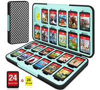 CYKOARMOR Étui de jeu Switch pour 24 cartes de jeu Nintendo Switch et 24 cartes mémoire, support de jeu portable, coque rigide, doublure douce et fermeture magnétique, rayures noires et bleues