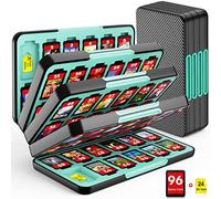 CYKOARMOR Switch Game Case for Nintendo Switch/Switch OLED, Switch Game Holder with 96 Games Card Slot & 24 Micro SD Cartridge Slots, Storage Accessories Hard Shell Portable Cartridge Box, Blue Black