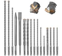 CYLBAQ SDS Plus Ensemble de forets SDS-Plus pour marteau perforateur rotatif, forets à maçonnerie + forets transversaux (4 bords tranchants) et jeu de burins, forets à béton avec pointe en carbure