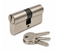 Vachette Cylindre de Serrure Mécanique FIRST pour Porte - Double Entrée 30x50mm - Mécanisme 5 Goupilles Sécurisé - 3 Clés - Installation Facile - Garantie 2 Ans - Finition Nickelée