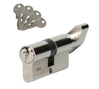 Cylindre à bouton 5 goupilles 5G laiton nickelé B30 x 30 sur variure MV1 mm HERACLES C100B10MV