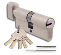 Cylindre avec bouton 30/30 mm avec 5 clés incluses, cylindre pour serrures à bouton robuste, y compris 2 vis, montable facilement, serrure pour porte et garage, longueur 60 mm