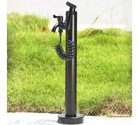 Cylindre de jardin vertical en acier inoxydable avec robinet et pistolet pulvérisateur - Tuyau extérieur noir résistant au gel pour irrigation et lavage - 60 cm
