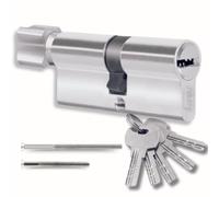 Cylindre de serrure 30/30 mm avec 5 clés individuelles, cylindre profilé avec bouton, set avec deux vis faciles à installer, serrure pour portes et garages, longueur 60 mm