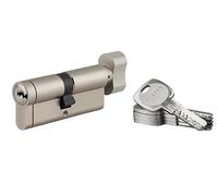 Cylindre de Serrure à Bouton 40BTx40mm TRANSIT 1 - Système de Sécurité Finition Nickel - Usage Porte d'Entrée - Fabriqué en France - Livré avec 4 Clés Plates Réversibles - Garanti 10 Ans - THIRARD