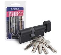 Cylindre de serrure à bouton noir APECS avec bouton - 70 (35C/35) mm, pour serrure de porte d'entrée, avec 5 clés, modèle SM-65(35C/35)-C-BLM