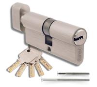 Cylindre de Serrure Profilé Européen en Laiton avec Bouton 40/40 mm, 5 Clés et 2 Vis incluses, Montage facile pour Portes et Garages, Longueur 80 mm