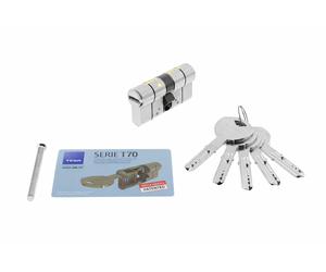 Cylindre double varié T70 débrayable - 30 x 60 mm - 5 clés - Laiton nickelé - TESA - T75D3060N