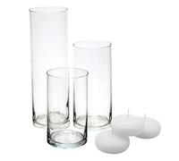 Cylindre en Verre vases - Lot de 3 - Dont 3 Floating Disc Bougies décoratifs, Table pour Maison ou Mariage par Royal Imports Set of 3 Candles Included Claire