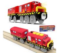 Cylora Train Electrique Enfant, Train de Locomotives à Piles (Connexion magnétique), Voiture avec Son et Lumière, Jouet pour Voie Ferrée Compatible avec Thomas Brio, Jouet Enfant 3 4 5 6 7 8, Rouge