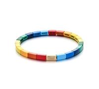 CYLRWSR Bracelet bohème en émail couleur arc-en-ciel en alliage de perles de forme multiple élastique pour femmes accessoires de bijoux, 19cm, Pierre, Agate