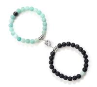 CYLRWSR Bracelet classique de 6 mm perles de pierre naturelles pour femmes et hommes noir mat lave œil de tigre bracelet élastique paire, 19 cm, pierre, agate