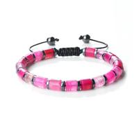 CYLRWSR Bracelet Cylindrique Perle Agate Oeil de Tigre Pierre Naturelle 6x6mm Bracelet Réglable Mode pour Femmes Hommes, 19CM, Pierre, Agate