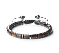 CYLRWSR Bracelet Cylindrique Perle Agate Oeil de Tigre Pierre Naturelle 6x6mm Bracelet Réglable Mode pour Femmes Hommes, 19CM, Pierre, Agate