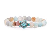 CYLRWSR Bracelet élastique en perles de tortue turquoise pour homme et femme - Œil de tigre - Pierre de lave naturelle - Bracelet élastique - Bijoux de plage, 19cm, Pierre, Agate