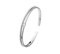 CYLRWSR Bracelet jonc double couche en or blanc pour femme - Bracelet manchette ouvert réglable avec motif de perles, cuivre galvanisé