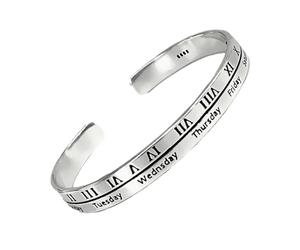 CYLRWSR Bracelet jonc vintage pour femme - 8 mm de large - Bracelet manchette ouvert avec jours de la semaine gravés, cuivre