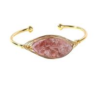 CYLRWSR Bracelet ouvert en fil de cuivre tissé à la main avec pierres précieuses naturelles incrustées de pierres précieuses, 19cm, Pierre, Agate