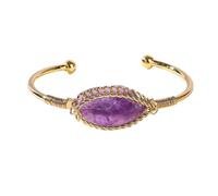 CYLRWSR Bracelet ouvert en fil de cuivre tissé à la main avec pierres précieuses naturelles incrustées de pierres précieuses, 19cm, Pierre, Agate