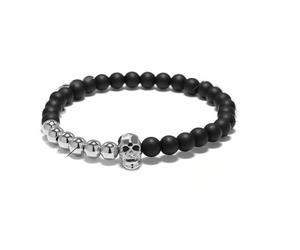 CYLRWSR Bracelet pour homme en pierre naturelle gothique tête de mort 6 mm onyx braclet
