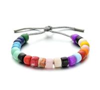 CYLRWSR Bracelet tissé à la main en pierre naturelle et perles de tambour, bijou de yoga extensible réglable pour homme et femme, 19cm, Pierre, Agate