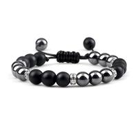 CYLRWSR Bracelets classiques en hématite pour homme - 8 mm - Œil de tigre naturel - Pierre de lave - Fait main, 19cm, Pierre, Agate