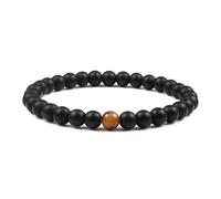 CYLRWSR Bracelets élastiques classiques de 6 mm en pierre naturelle pour homme et femme - Noir mat - Œil de tigre de lave, 19cm, Pierre, Agate
