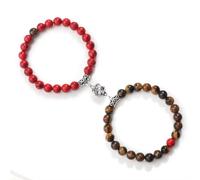 CYLRWSR Bracelets élastiques classiques de 6 mm en pierre naturelle pour homme et femme - Noir mat - Œil de tigre de lave, 19cm, Pierre, Agate